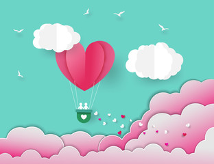 Fototapeta na wymiar Valentine's day balloons in a heart shaped and Heart float on the sky.Vector EPS 10.
