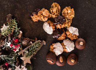 Obraz na płótnie Canvas Christmas almond cookies, top view