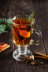 winter drinks on the wooden background