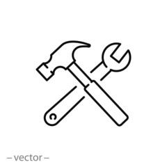 tool icon, wrench and hammer, service, logo, thin line web symbol on white background - editable stroke vector illustration eps10