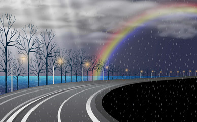 Fototapeta na wymiar landscape of the road in rain day
