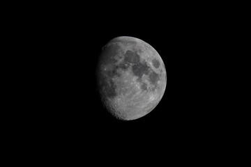 Crescent gibbous moon, with detail of its craters centered in the frame