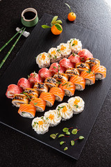 sushi set on the black background