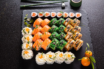 sushi set on the black background