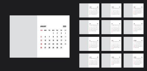Template design of calendar planner for 2020 year with corporate style.