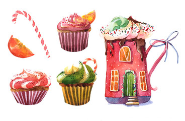 New Year set of colorful cupcakes