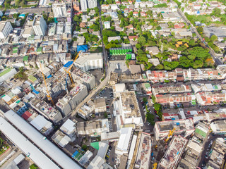 Aerial view modern city building and townhouse capital of Bangkok
