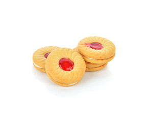 sandwich cookies with cream on white background