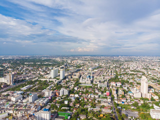 Obraz premium Aerial view modern city building and townhouse capital of Bangkok