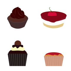 Set of cupcakes of modern design isolated on white background.Flat cartoon vector illustration.  