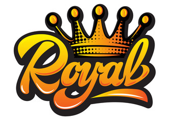 Vector illustration with crown and calligraphic inscription Royal