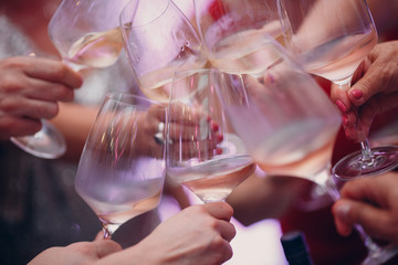 Wine and other alcohol in glasses at party