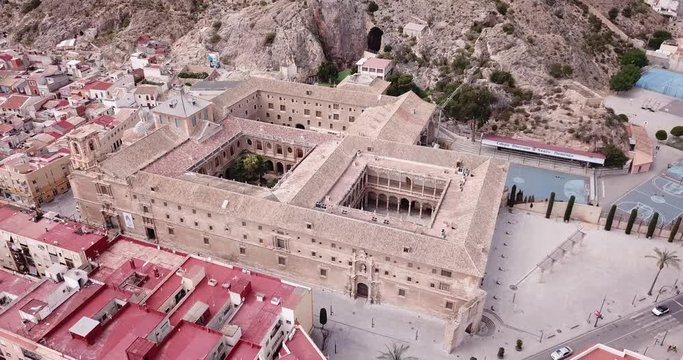 ORIHUELA, SPAIN - APRIL 17, 2019: Aerial view of stone building of old University of Orihuela, Spain