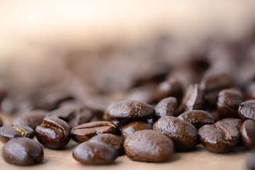 Roasted coffee beans close up. Background texture.