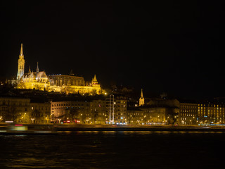 Fototapeta na wymiar Buda Castle and Danube river in night shot. Buda Castle is the historical castle and palace complex of the Hungarian kings in Budapest.