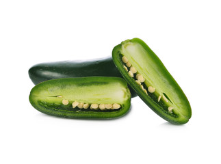 Green chilies (jalapeno) isolated on white background. Close up.