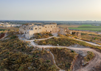 Migdal Afek, also known as Migdal Tsedek Crusader, Byzantine, Ottoman era castle ruin  with white...
