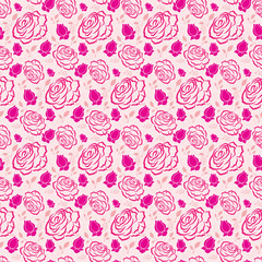 beautiful floral seamless pattern tile with roses and leaves in pink monochrome for textile, fabric, wallpapers, backgrounds, wedding invitation, festive and creative surface designs. tile is seamless