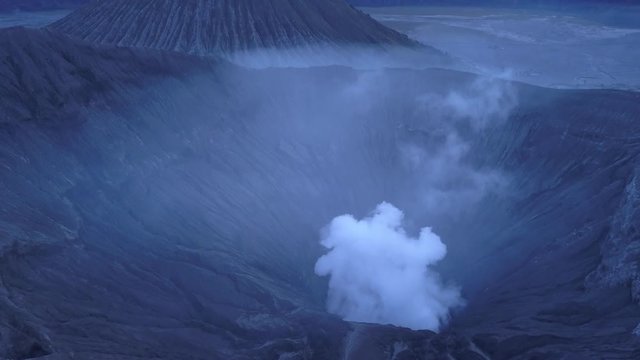 AERIAL: Landscape of  Bromo and Batok volcano, Java island, Indonesia