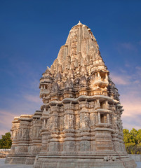 Exterior of ancient Neminath Jain temple in Ranakpur, Rajasthan, India