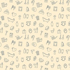 Seamless monochrome background with linear bathroom symbols