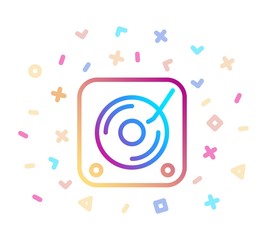 Vinyl player surrounded by festive decor. Vector icon