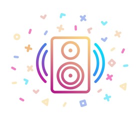 Music speaker surrounded by festive decor. Vector icon