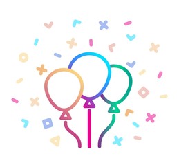 Party balloons surrounded by festive decor. Vector icon