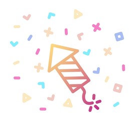 Firework rocket surrounded by festive decor. Vector icon