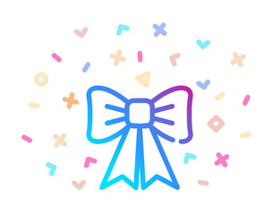 Decorative bow surrounded by festive decor. Vector icon