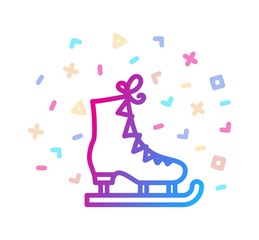 Ice figure skate surrounded by festive decor. Vector icon