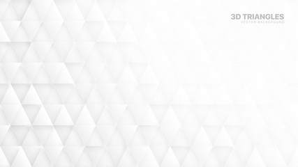 Obraz premium 3D Vector Triangle Particles Technological White Abstract Background. Three Dimensional Science Conceptual Technology Triangular Structure Light Wallpaper. Tech Clear Blank Subtle Textured Backdrop