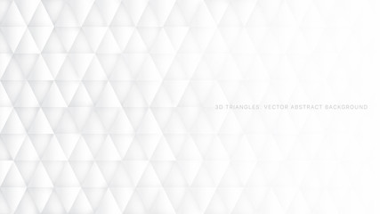 Conceptual 3D Vector Triangles Technologic White Abstract Background. Science Technology Triangular Structure Light Wallpaper. Three Dimensional Tech Clear Blank Subtle Textured Backdrop
