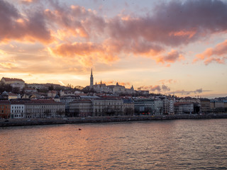Fototapeta premium Budapest, Hungary - Mar 9th 2019: Sztehlo Gábor road along the Danube river, Budapest.