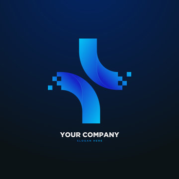 3d Abstract Blue Gradient Cross Logo Template, Technology, Data, Pixel