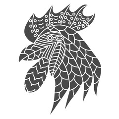 Print of a head of a cock head in profile 