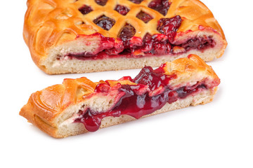 open cherry tart on a white background