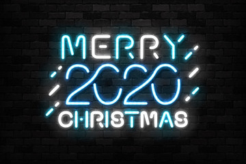 Vector realistic isolated neon sign of Merry 2020 Christmas logo for template decoration and invitation covering on the wall background. Concept of Merry Christmas and Happy New Year.