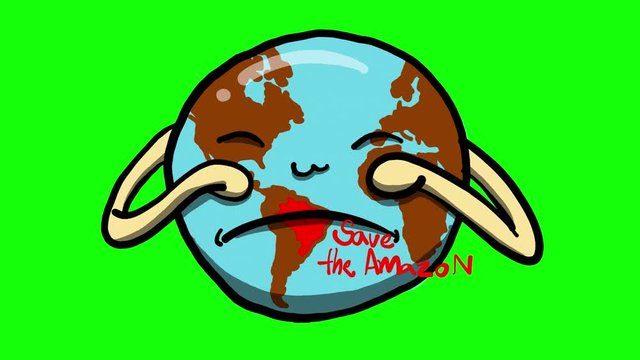 The earth was crying with the amazon map with word Save The Amazon, isolated on green screen background with alpha channel in the end section.