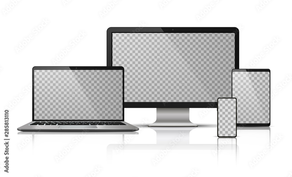Leinwandbilder realistic computer laptop smartphone with transparent screen. tablet gadget template, pc laptop mobi