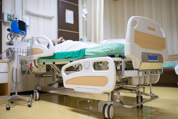 Modern hospital rooms, hospital patient beds and modern medical equipment, beds and comfortable medical equipped hospital