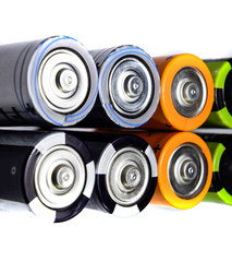 Salt and alkaline batteries, source of energy for portable technology. AAA and AA batteries