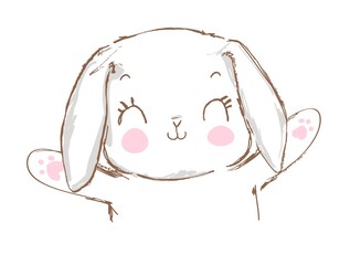 Hand Drawn Cute Rabbit, sketch vector illustration, children print on t-shirt