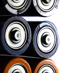 Salt and alkaline batteries, source of energy for portable technology. AAA and AA batteries