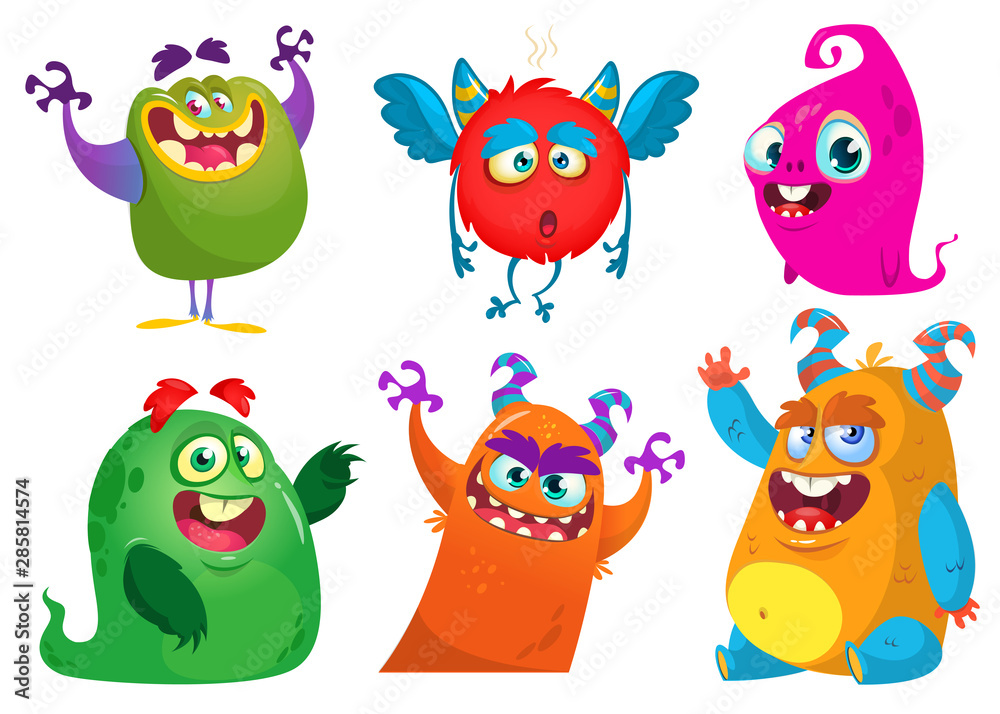 Wall mural Funny cartoon monsters set. Halloween vector illustration