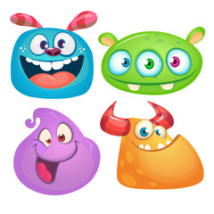 Funny cartoon monsters set. Halloween vector illustration