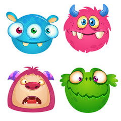 Funny cartoon monsters set. Halloween vector illustration