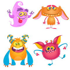 Funny cartoon monsters set. Halloween vector illustration