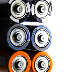 Salt and alkaline batteries, source of energy for portable technology. AAA and AA batteries