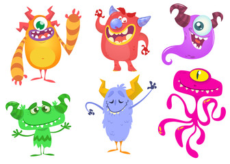 Funny cartoon monsters set. Halloween vector illustration